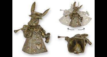 Bronzen beeld - Konijn als Queen of Hearts - Tafelbel - 11,3 cm hoog