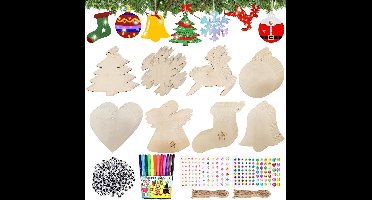 ByShane - Knutselen Kerstmis kinderen - 80 stuks houten hangers - beschilderen kerstdecoratie - kerstboomversiering.