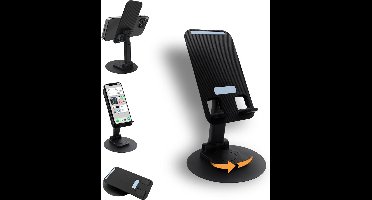 Mobiele standaard voor op het bureau, mobiele standaard, 360° draaibaar, in hoogte verstelbaar, antislip, draagbaar, compatibel met meerdere apparaten, Geschikt voor iPhone (zwart)