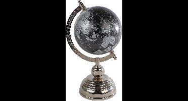 Wereldbol educatief speelgoed zwart-zilver hout-metaal 11x12x25cm.