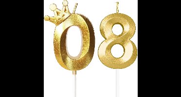 Kaarsen voor 80e verjaardag - Gouden verjaardagskaars nummer 80 met kroon - Voor taart, bruiloft en feest