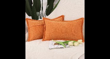 Boraboi® Set van 2 moderne chenille kussenslopen met franjes voor bank en slaapkamer, oranje, 40 x 60 cm