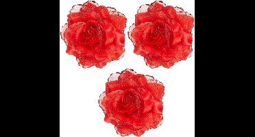 Rode roos haarbloem - 3x - Hawaii thema haarbloemen - Carnaval/verkleed artikelen