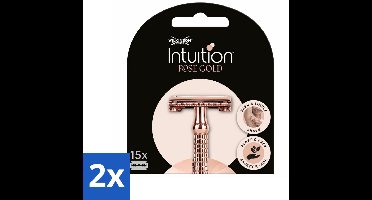 2 x Wilkinson Intuition - Navulmesjes - Rose Gold Safety Razor - Luxe - 15 mesjes - Scheermesjes - Scheermesjes Dames - Wilkinson Intuition - Scheermesjes Roségoud - Scheermesjes Luxe