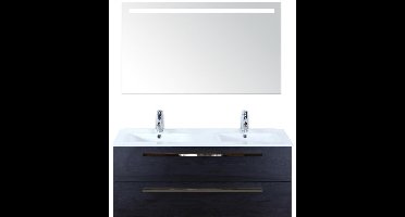Seville Badmeubelset 120 cm - 2 Laden Black Oak - Wastafel Enjoy Dubbel met Sence Spiegel
