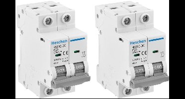 2 Stuks DC Miniatuur Stroomonderbreker - 2-polig tot 20A voor Zonnepaneelinstallaties - 35 mm DIN-Rail Montage - DC500V