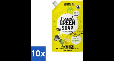 Marcel’s Green Soap – Afwasmiddel – Lemon & Bergamot - Navulling – 500 ml - Bulkverpakking - 10 stuks