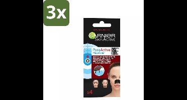 Garnier - Pure Active - Anti-Mee-Eters Strips - Charcoal - Neus, Voorhoofd & Kin - 4 Strips - Bulkverpakking - 3 stuks