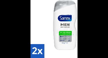 2 x Sanex – Douchegel – Men Active Fresh – 400 ml - Douchegel Voor Mannen - Frisheid - Geurcontrole - Huidverzorging - Scheergel