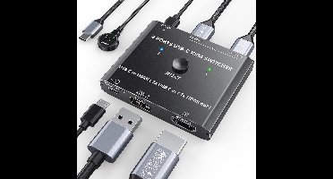 4K USB Type C KVM Switch voor 2 Laptops met HDMI-uitgang en Bedrade Afstandsbediening