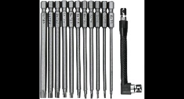 Set van 11 stuks 75mm Torx beveiligingsschroevendraaiers met hexagonale schacht 1/4 inch - T6 tot T40