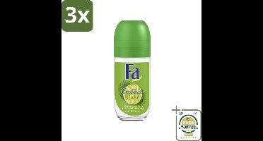 3 x Fa - Deodorant Roller - Caribbean Lemon - Verfrissend - 48 uur Bescherming - Citrusachtig - 50 ml - Grootverpakking - Deodorant Roller - 48 Uur Bescherming - Citrus Geur - Caribbean Lemon - Fris Geur