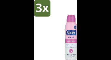 3 x Sanex – Deodorant Spray – Dermo Invisible – 150 ml - Onzezichtbare Deodorant - Deodorant Spray - Transpiratieregulatie - Huidbescherming - Strepenvoorkomend