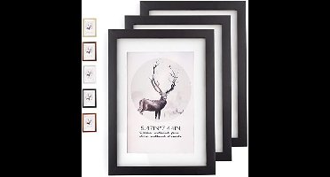 PromoHome Set van 3 Zwarte Fotolijsten A4 - Moderne Houten Lijsten met Veilig Acrylglas