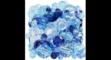 Facet kralen, afm 4-12 mm, gatgrootte 1-2,5 mm, ca. 860 stuk, blauw harmonie, 250 gr