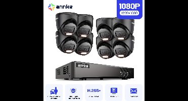 Beveiligingscamera Systeem – Camerabewaking – CCTV Camera – Bewakingscamera – Security Camera – 8x 1080P Turret Camera’s – Mens- en Voertuigdetectie – Nachtzicht Tot 30 Meter