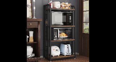 Vrijstaand 4-laags Keukenrek en Magnetronstandaard met Verstelbare Planken