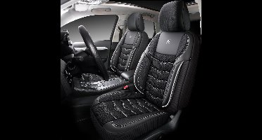 Autostoelhoezen voor Kia Soul 1 | Complete set | AID403 | Zwart met witte stiknaden