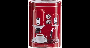 Excellent Houseware Koffie bewaarblik - metaal - retro print rood - 13 x 8 x 19 cm - cups / bonen / filterkoffie