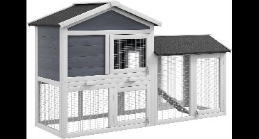 Konijnenhok voor buiten - Weerbestendig - Konijnenren - Kooi - Groot konijnen Hok - Grijs+Wit