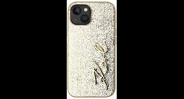 Karl Lagerfeld, Hoesje Geschikt voor Apple iPhone 15 van Gekreukeld PU met Signature Logo Ultra Elegant, Goud