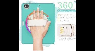 iPad Pro 12.9 (3e / 4e / 5e / 6e generatie) 2018 / 2020 / 2021 / 2022 | Regenbestendige, stootvaste hoes van militaire kwaliteit met handriem en uitklapbare standaard- blauw-groen