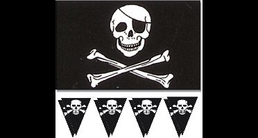 Piraten feestje/verjaardag versiering set - 2x vlaggenlijnen - en 1x piratenvlag - 90 x 150 cm