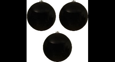 Decoris Kerstbal - 3x - zwart - groot - 20 cm - kunststof - glans - kerstversiering