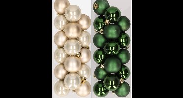 Kleine kerstballen - 32x st - champagne en donkergroen - D4 cm - kunststof - kerstversiering