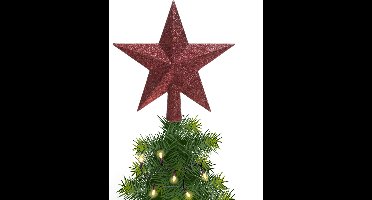 Decoris kerstboom piek - 1x - ster vorm - donkerrood - glitter - 19 cm - kunststof - kerstpiek
