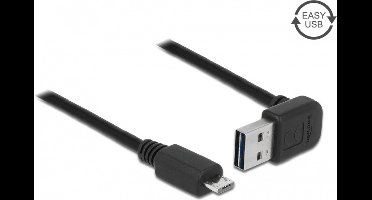 Micro USB naar Easy-USB-A haaks (boven/beneden) kabel - USB2.0 - tot 2A / zwart - 1 meter
