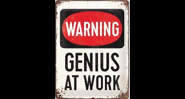 Warning Genius At Work Metalen wandbord in reliëf 30 x 40 cm