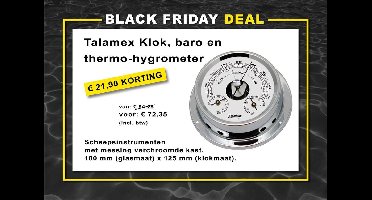 Talamex Klok, baro en thermo-hygrometer Klok verchroomd 125/100mm