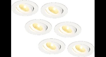 6x HOFTRONIC Salerno - Kantelbare inbouwspot - LED - Rond zaagmaat 79mm - Wit - Dimbaar - Kantel- en draaibaar - 8 Watt - 650 lumen - 230V - 2700K Extra warm wit - Plafondspots - Inbouwspot voor badkamer en buiten - 5 jaar garantie