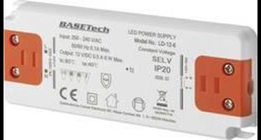 Basetech LD-12-6 LED-transformator Constante spanning 6 W 0.5 A Geschikt voor meubels, Overspanning, Montage op ontvlam