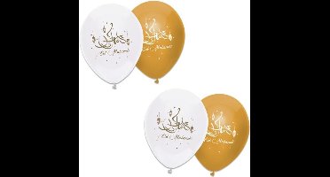 6x stuks Eid Mubarak thema ballonnen wit/goud 30 cm - Suikerfeest/Offerfeest versieringen/decoraties
