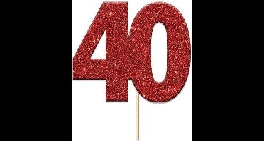 Witbaard Caketopper '40' Glitter 4 Cm Karton Rood 12 Stuks