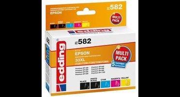 Edding Inktcartridge vervangt Epson 33XL, T3357, T3351, T3361, T3362, T3363, T3364 Compatibel Combipack Zwart, Foto zwa
