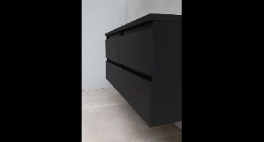 Basic Bella Badkamermeubelset - 120x55x46cm - 2 wasbakken - Acryl - Wit - 0 kraangaten - Wandspiegel zonder verlichting - Melamine Zwart mat