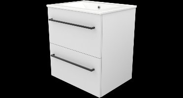 Basic Start 46 badmeubelset met wastafelonderkast met grepen, 2 lades en porseleinen wastafel met 1 kraangat 60 x 46 cm, ice white