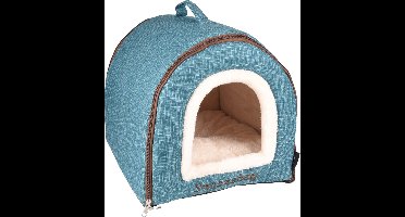 Kattenbed – katten slaapmand – kattenhuis – kattenhol – Cat cave – Blauw/Crème/Bruin, 45 x 35 x 35 cm – Flamingo Slaapplaats Snoozebay