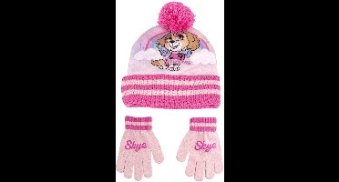 Paw Patrol 2-delig winterset - muts/handschoenen - roze - voor kinderen