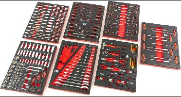 HBM 262 Piece Premium Tool Refill for Tool Trolley - RED - Complete Set - Top Quality - Tray Contents - Ratchet Set - Spanner Set - Recording Bits