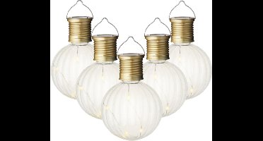 5x Buiten/tuin LED lampion solar verlichting 11 cm - Tuinverlichting - Tuinlampen - Solarlampen op zonne-energie