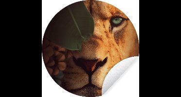 WallCircle - Muurstickers - Behangcirkel - Planten - Jungle - Leeuw - ⌀ 30 cm - Muurcirkel - Zelfklevend - Ronde Behangsticker