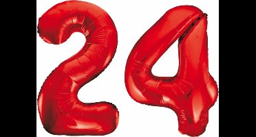 Folieballon 24 jaar rood 86cm
