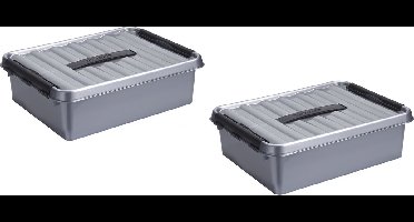 6x sunware q-line opberg box/opbergdoos - 10 liter - 40 x 30 x 11 cm - kunststof - opslagbox - grijs