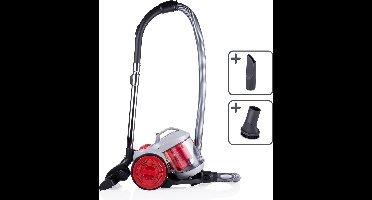 Dirt Devil Stofzuiger zonder Zak DD2503 - Vacuum Cleaner 800W HEPA 12 Filter - Cycloonstofzuiger met Combiborstel, Kierenmondstuk en Meubelopzetstuk - Stofopvangbak 2,2 L - Grijs/Rood