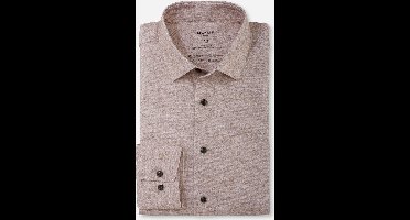 OLYMP 24/7 modern fit overhemd - tricot - bruin melange - Strijkvriendelijk - Boordmaat: 42