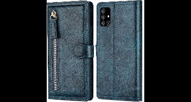 Samsung Galaxy A42 Book case met ritssluiting van LuxeBass - Flipcover - Magnetisch - 5 kaarten houder - Donkerblauw - telefoonhoes - gsm hoes - telefoonhoesjes